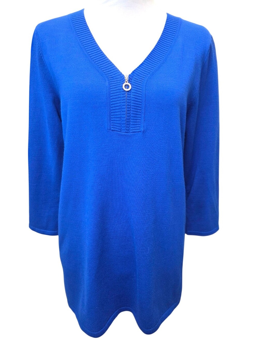 Royal Blue V-Neck Zip Front Tunic Sweater